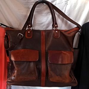 M Londan vintage 2Tone brown Leather carry on bag